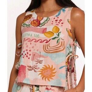Sz M - Petal & Pup Abella Print Sleeveless Side Tie Top